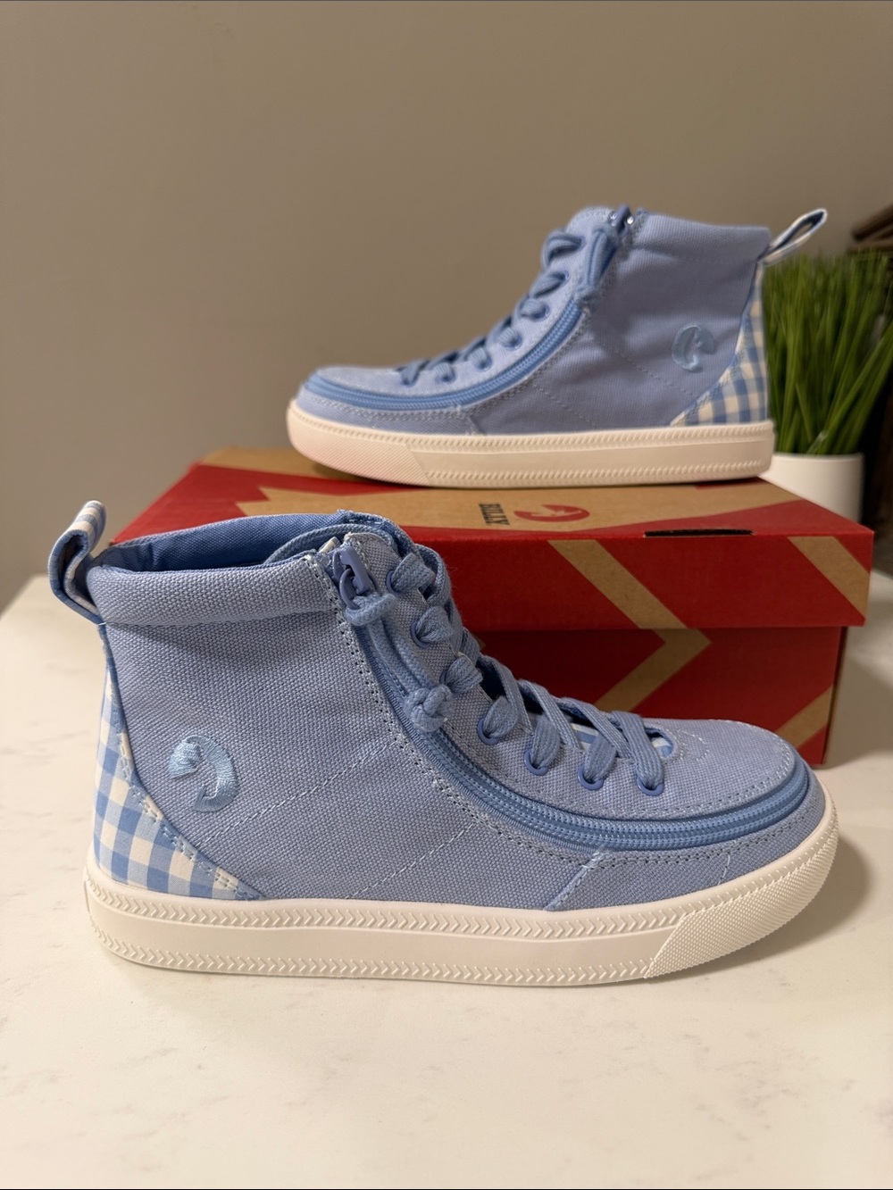 BILLY Kids Light Blue Gingham High-Top Sneakers